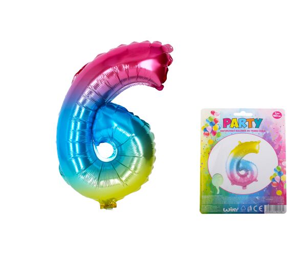 Palloncino in foil, numero 6, arcobaleno, 40 cm