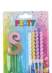 Svíčka číslo 8 + 4ks svíček, růžová