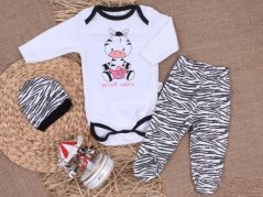 3-dielna bavlnená dojčenská súprava body polodupačky a čiapočka Zebra