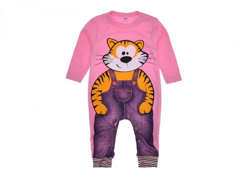 Bavlněný kojenecký overal Tygr | růžová