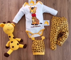 3-dielna bavlnená dojčenská súprava body polodupačky a čiapočka Žirafa
