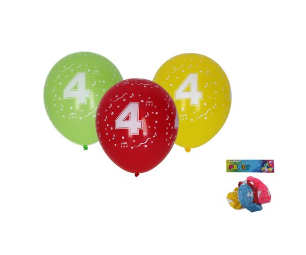 Balónky s číslem 4, mix barev, 30cm - sada 5ks