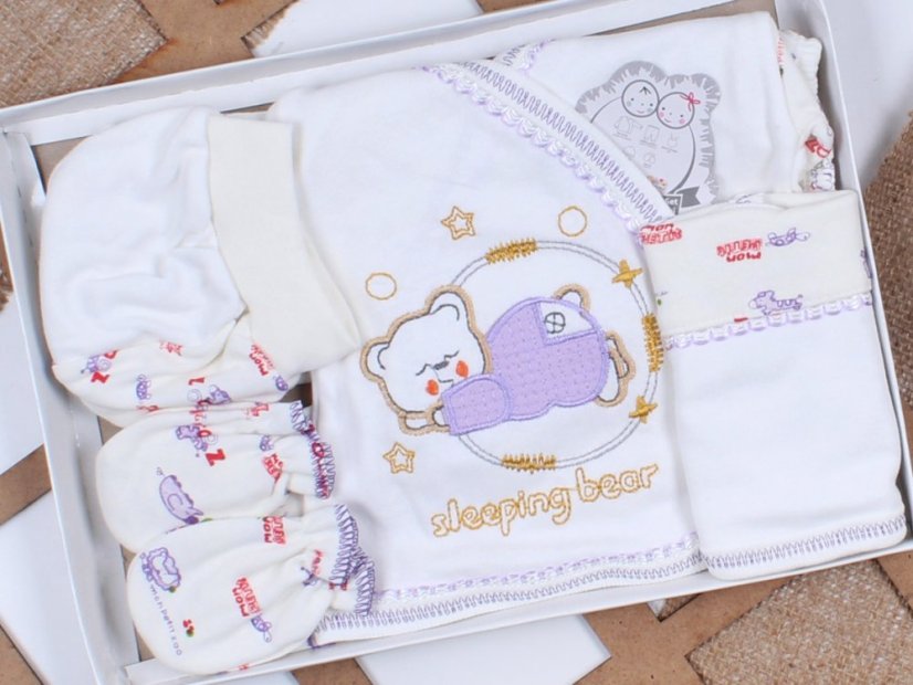 Set 5 pezzi prima nascita bianco-viola Sleeping Bear