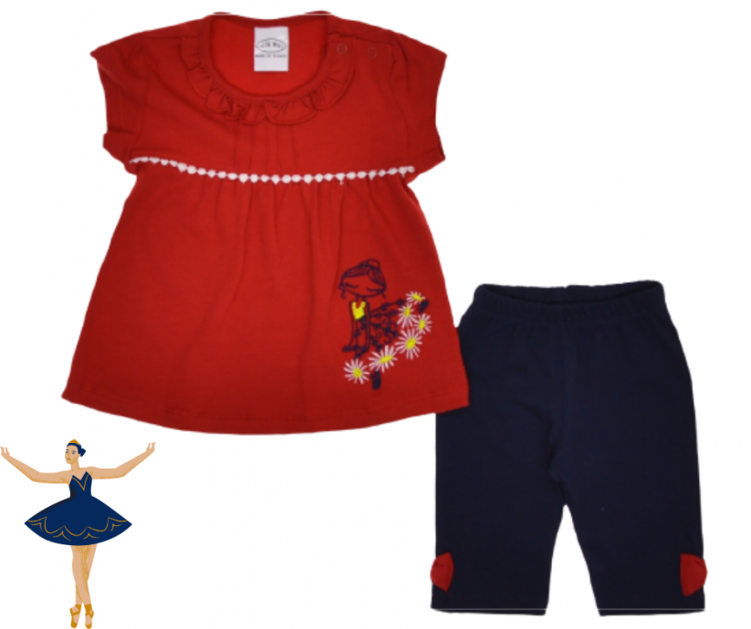 Dievčenská letná súprava tričko a kraťasy Balerína | červená-modrá