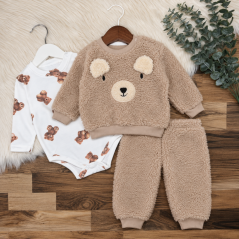 3dílná dětská plyšová souprava Teddy – mikina, body a tepláky