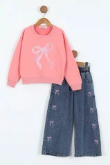Dievčenská súprava s motívom mašle – mikina a džínsy