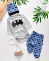3-dílná bavlněná kojenecká souprava body polodupačky a čepička Batman