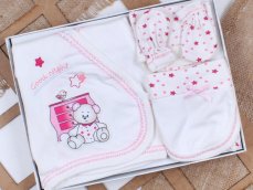 5 piese haine pentru bebelusi Good Night alb-roz 56
