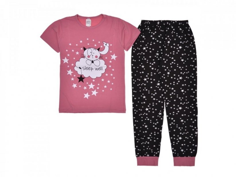 Dívčí pyžamo s krátkým rukávem a dlouhé kalhoty | růžová