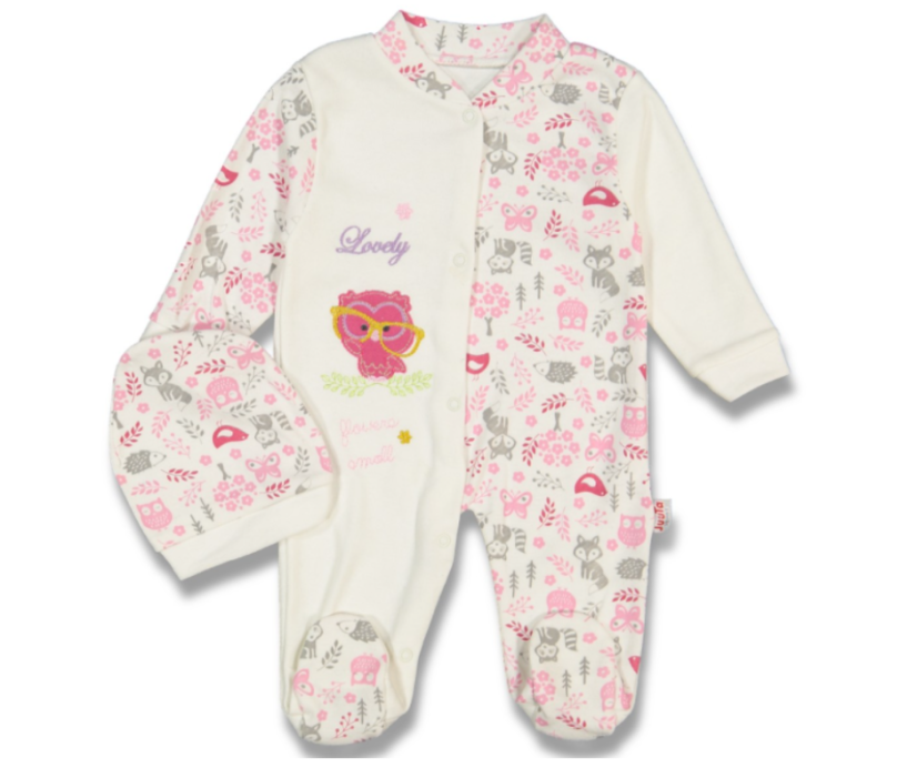 Pagliaccetto con cappello per neonata Gufo