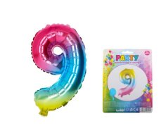 Balónek foliový, číslo 9, duhový, 40 cm
