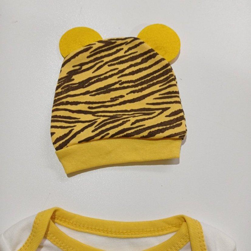 set 3 piese pentru bebeluși-body-panataloni cu boteșei-căciulă Tigry