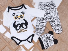 3-dílná bavlněná kojenecká souprava body polodupačky a čepička Panda