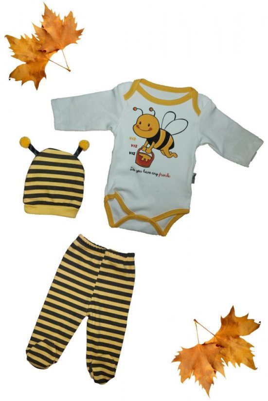 set 3 piese pentru bebeluși-body-panataloni cu boteșei-căciulă ALBINUȚA