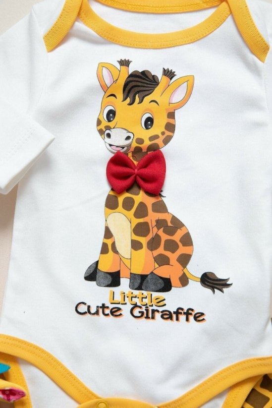 3-dílná bavlněná kojenecká souprava body polodupačky a čepička Žirafa
