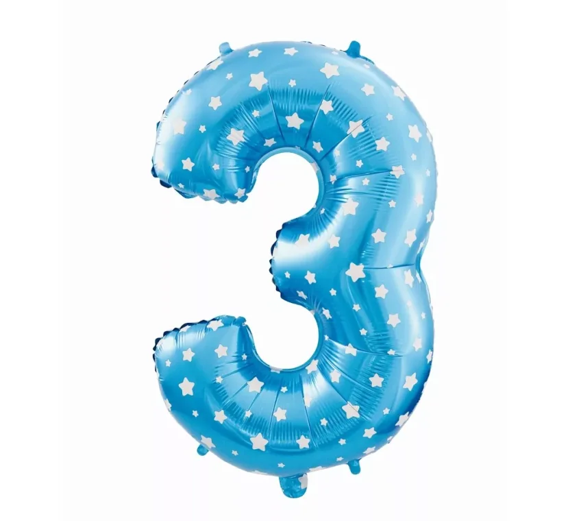 Palloncino in foil, numero 3, blu con stelline, 85 x 49 cm