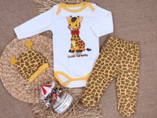 3-dielna bavlnená dojčenská súprava body polodupačky a čiapočka Žirafa