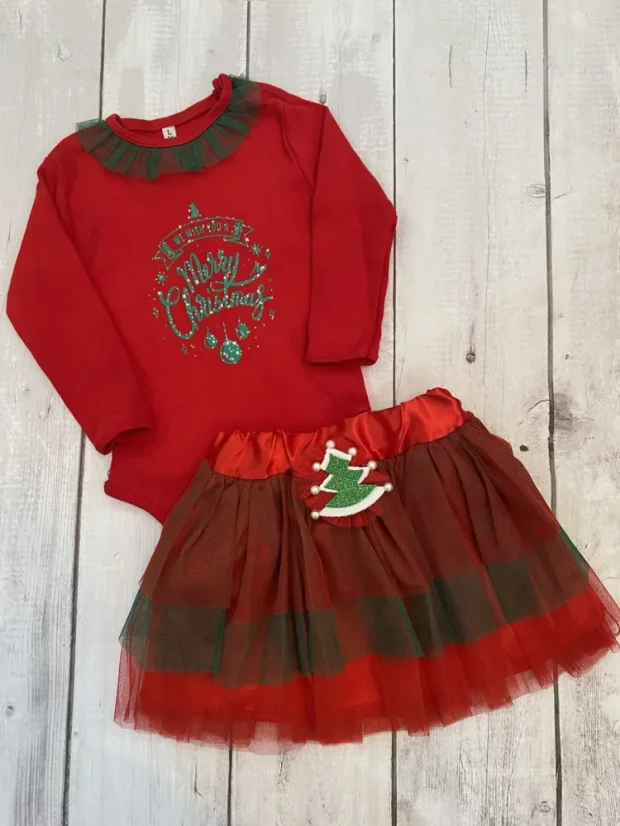 2 piese set de Crăciun body+fustă Baby - Mărime: 80/86
