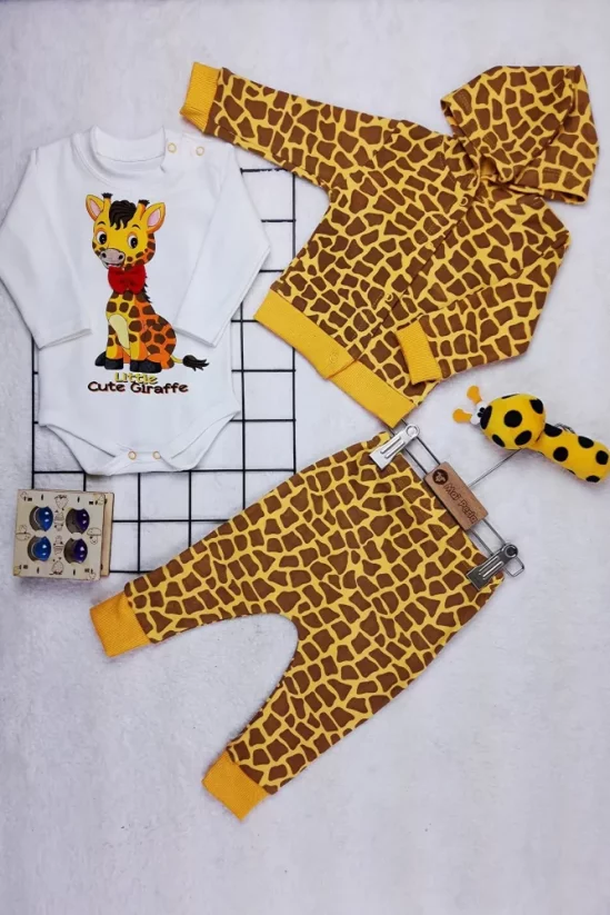 Set 3 piese pentru copii hanorac, pantaloni, body Girafa