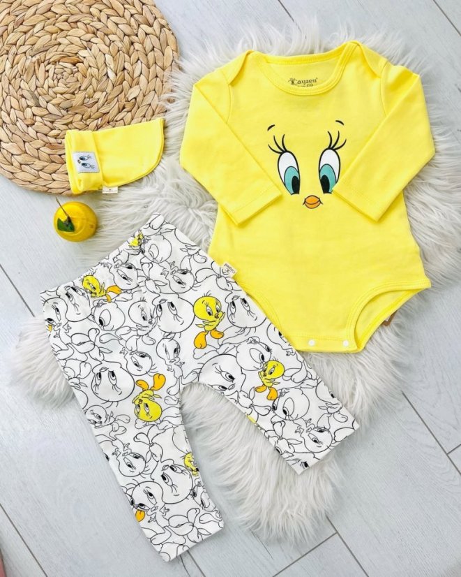 Completo neonati 3 pezzi cappellino, pantaloni, bodyTweety