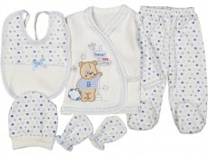 Set 5 pezzi per neonati Bear bianco-blu 56