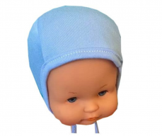 Dojčenská čiapka na zaväzovanie modrá