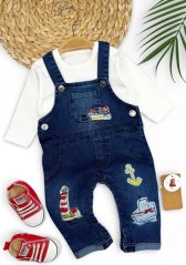 Set din 2 piese – tricou și pantaloni din denim cu bretele Navă
