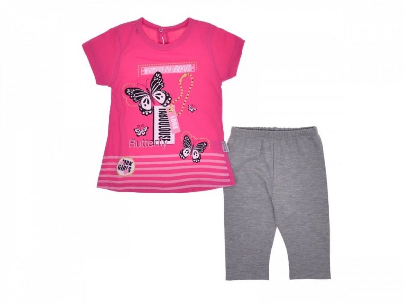 Completo estivo per ragazze- T-shirt e collant 3/4  | rosa-grigio