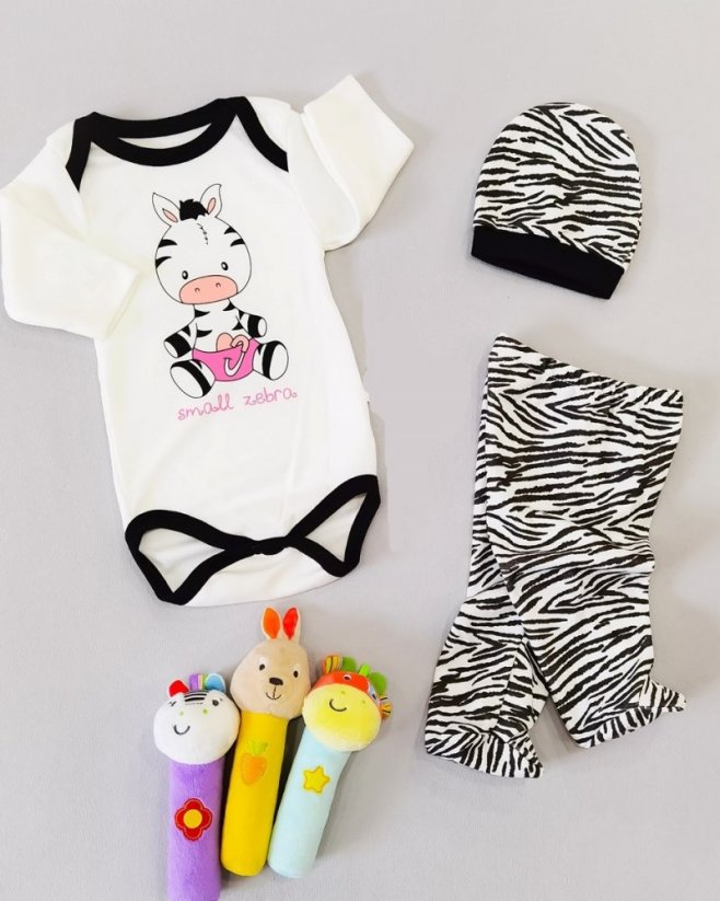 3-dílná bavlněná kojenecká souprava body polodupačky a čepička Zebra