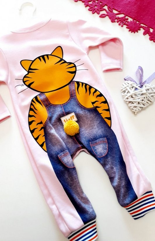 Bavlněný kojenecký overal Tygr | růžová