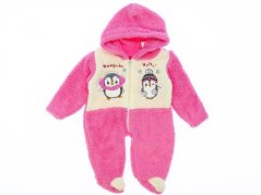 Plyšový overal Tučňák růžový 56/62