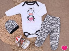 3-dielna bavlnená dojčenská súprava body polodupačky a čiapočka Zebra