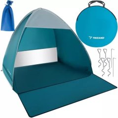 Cort de plajă tip pop-up, autoextensibil, 195×150×110 cm, albastru-alb