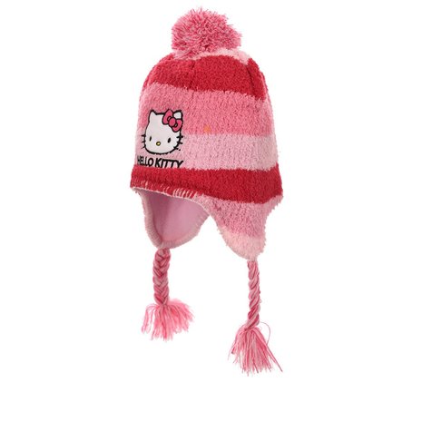 Dětská zimní čepice Hello Kitty vícebarevná pruhovaná | červená, růžová