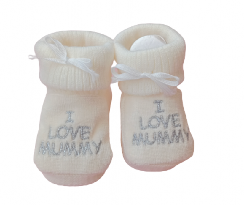 Botoșei pentru bebeluși I love mummy alb