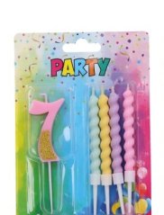 Svíčka číslo 7 + 4ks svíček, růžová