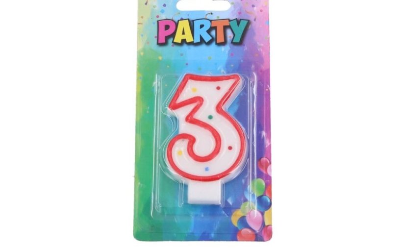 Candela di compleanno numero 3, rosso, 4 x 6 cm