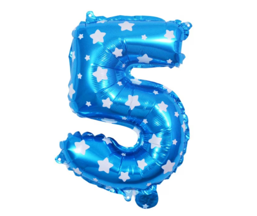 Palloncino in foil, numero 5, blu con stelline, 82 x 47 cm