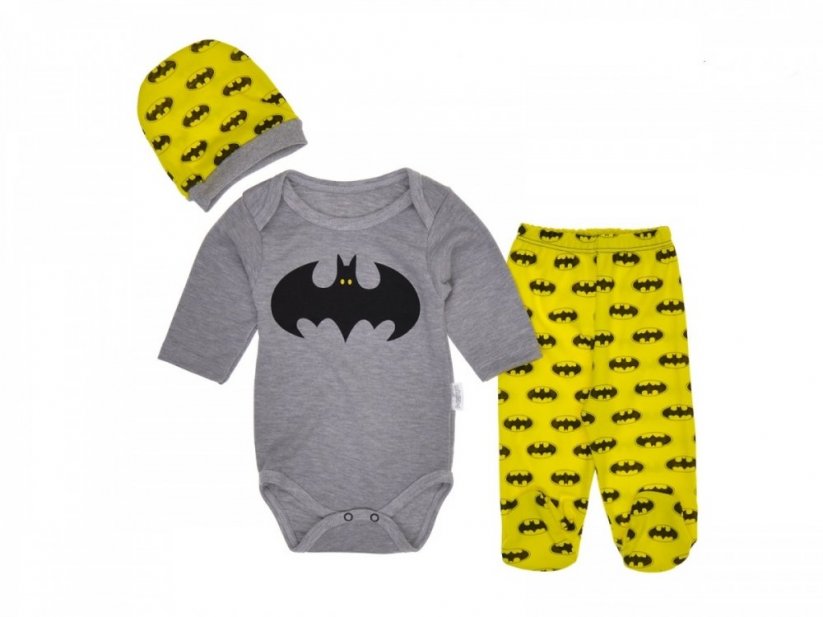 3-dielna bavlnená dojčenská súprava body polodupačky a čiapočka Batman