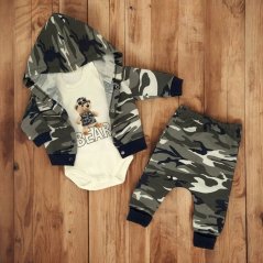 3-dílná dětská souprava body, mikina, tepláky Army Bear