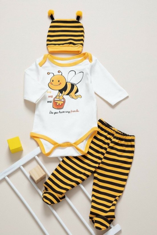 set 3 piese pentru bebeluși-body-panataloni cu boteșei-căciulă ALBINUȚA