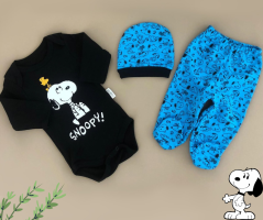 3-dílná bavlněná kojenecká souprava body polodupačky a čepička Snoopy