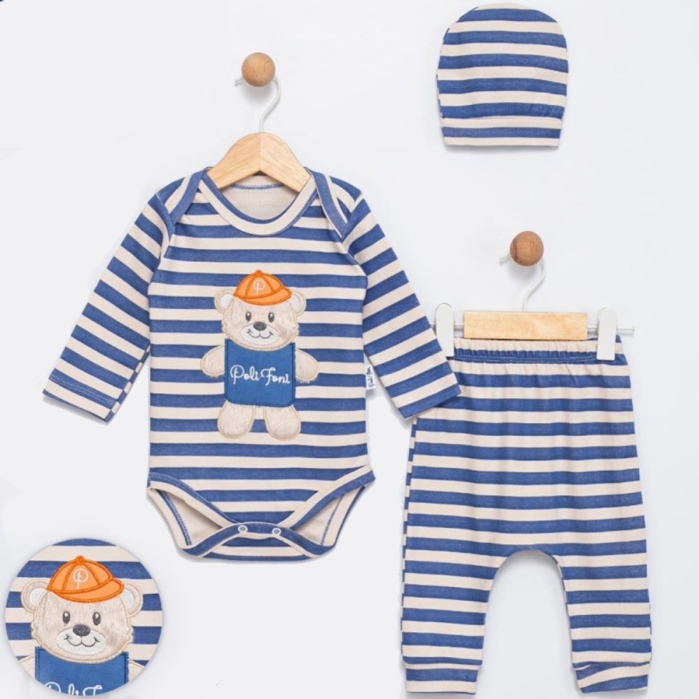 Completo neonato pezzi – body, pantaloni e cappellino Orsetto