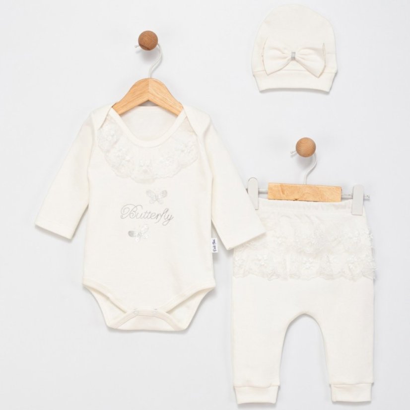 3dílná souprava bílá Butterfly – body, tepláčky a čepička