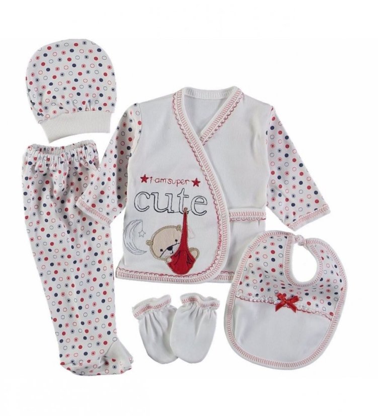 5 dílná souprava do porodnice Cute bíločervená 56