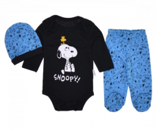 3-dielna bavlnená dojčenská súprava body polodupačky a čiapočka Snoopy