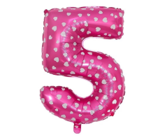 Balónek foliový, číslo 5, růžový se srdíčky, 82 x 47 cm