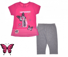 Dívčí letní set - souprava tričko a tříčtvrteční legíny | růžová - šedá