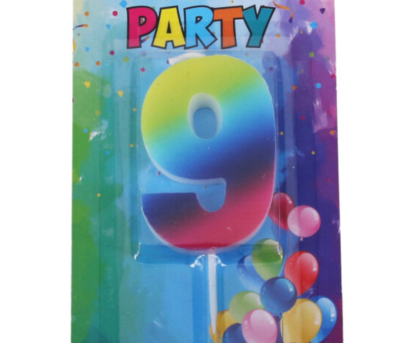 Candela di compleanno numero 9, multicolore, 4 x 6 cm