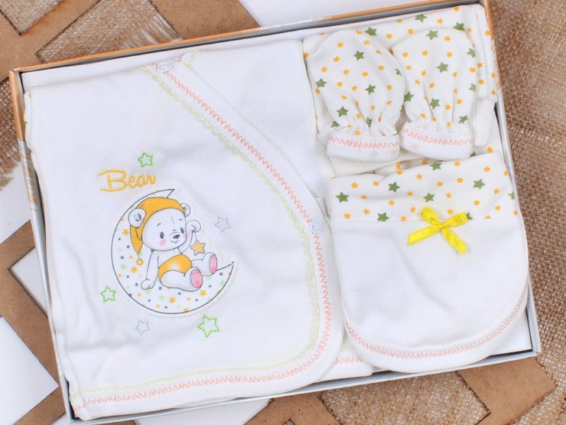 Set 5 pezzi nascita Bear bianco-giallo, taglia 56